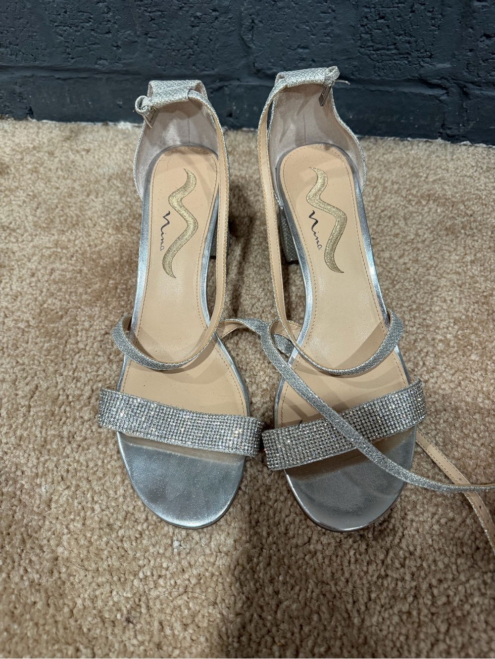 Nina Silver Rhinestone Ankle-Strap Heels
